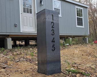 Natural Steel House Number Column, Solar House Numbers, Well Cover, Personalized Address Sign, Custom Name Sign for Driveway, Garden Pillar