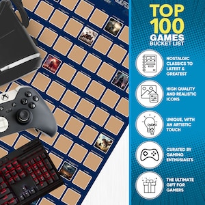 Poster des 100 meilleurs jeux vidéo à gratter - Liste d'envies / Super cadeau pour les joueurs (16,5 x 23,4 pouces) - Poster de jeu
