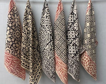 Handblock bedruckte Baumwoll-Bandanas - 6er-Set - natürliche Farbstoffe