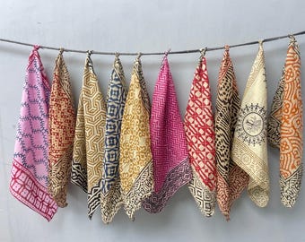 Set of 10  Hand printed bandana,Neckkerchief,Handkerchief,Necktie made with natural colours gift item