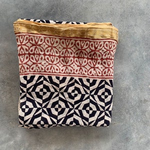 Handmade Cotton Pareo with Hand Block Print | Decorative Dupatta and Jari Sarong