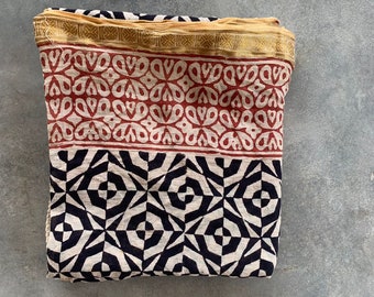 Handmade Cotton Pareo with Hand Block Print | Decorative Dupatta and Jari Sarong