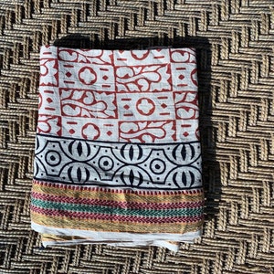Beautiful Hand Block Print Cotton Pareo | Jari Sarong | Decorative Women&#39;s Dupatta