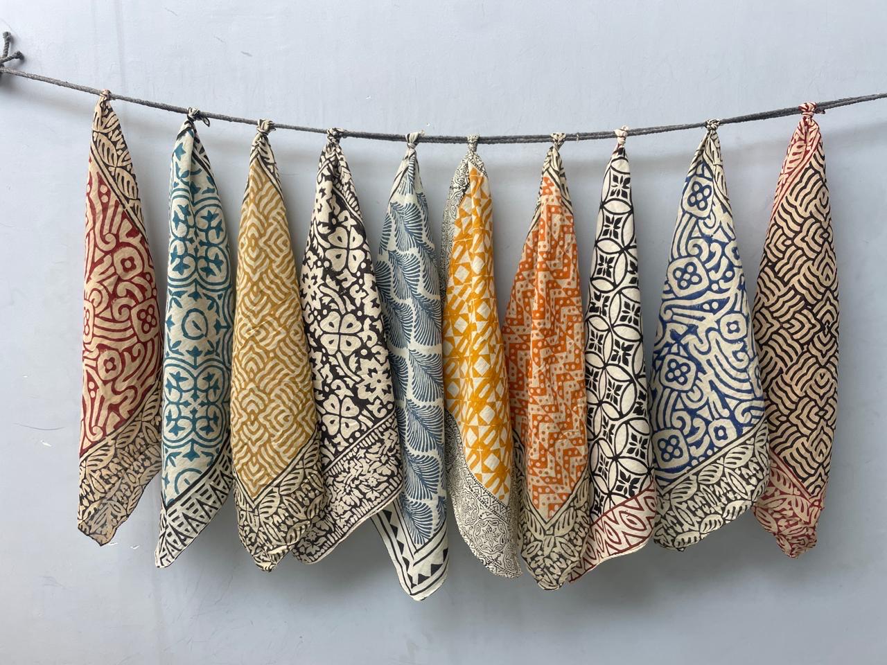 Set of 10  Hand printed bandana,Neckkerchief,Handkerchief,Necktie made with natural colours gift item