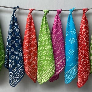 Set of 10 Mud printed Indian Cotton bandana, Foulard,Scarf,Neckkerchief,Handkerchief,Necktie Face mask,made with natural colours gift item