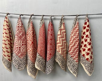 Handblock bedruckte Baumwoll-Bandanas - 8er-Set - Natural Dye