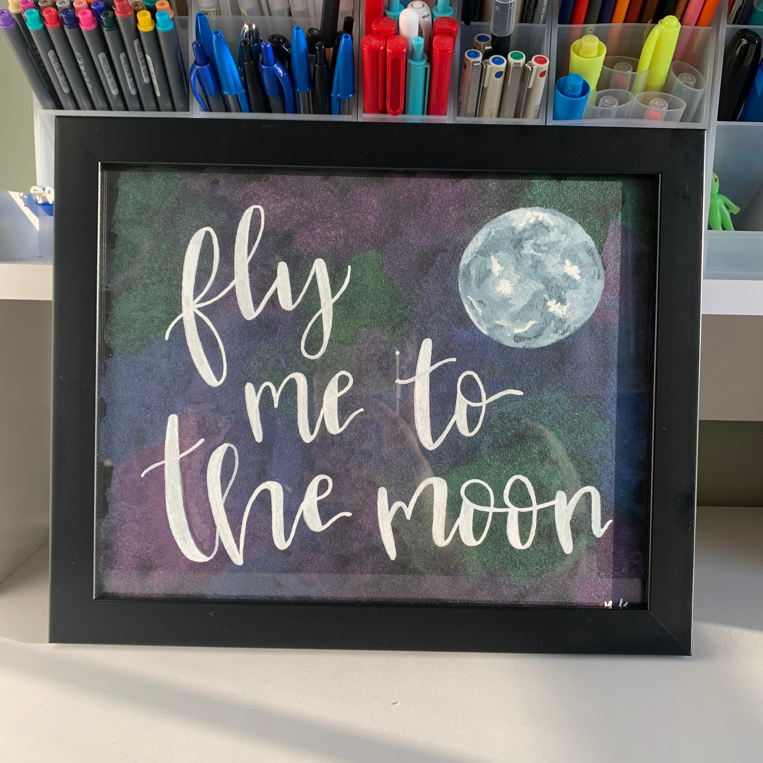 Fly Me to the Moon Framed Painting - Acrylic and Watercolor Painting