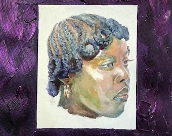 African Girl Watercolor Portrait Fashion Illustration Original Painting Black Woman Wall Art Dark Skin Girl Contemporary Artwork by AGA