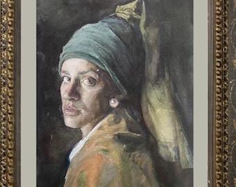 Retrato de mujer argentina en acuarela, dama holandesa, arte victoriano, pintura original, arte renacentista, decoración de viejos maestros, arte mural vintage de AGA
