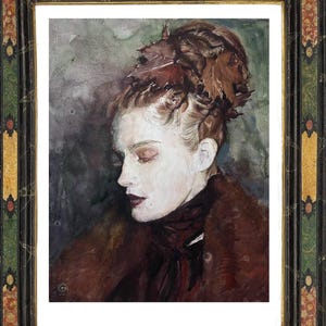 Ritratto di donna autunnale ad acquerello, dipinto originale, illustrazione di moda, bella donna, ritratto realistico di AGA