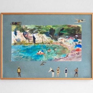 Seascape Watercolor Small Painting Blue Sea Artwork Tiny Marine Miniature Etude Beach Wall Art  Coastal Decor Tropical Art by AGA