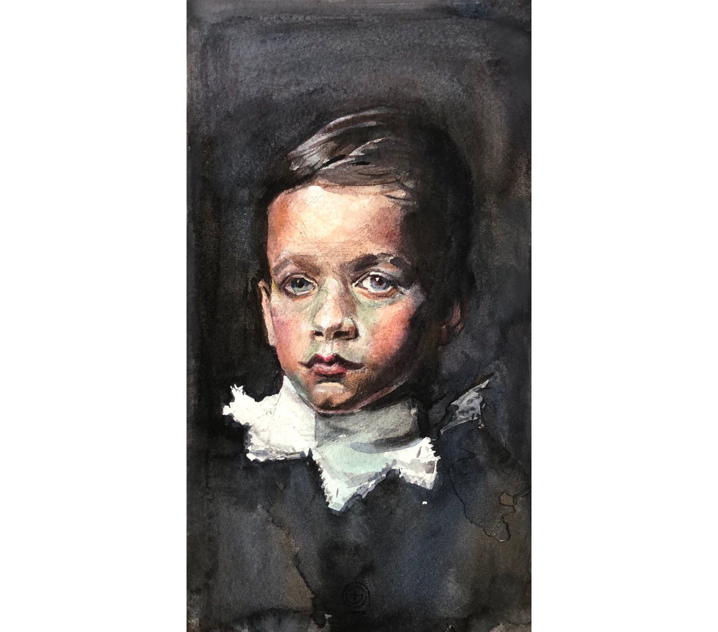 Aristocrat Boy Watercolor Portrait Original Painting Medieval Artwork Renaissance Wall Art Wall Victorian Decor Male Portrait by AGA