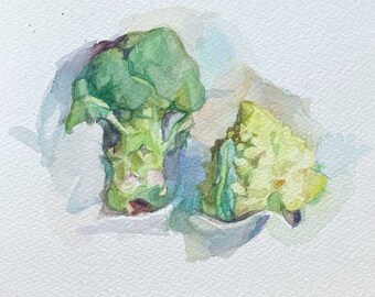 Broccoli Watercolor Painting  Vegetables Still Life Food Wall Art Food Small Illustration Small Artwork Kitchen Home Decor by AGA