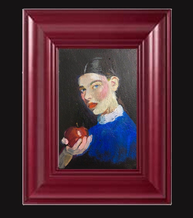 Victorian Lady Oil Portrait Original Painting Female Miniature Wall Art Vintage Home Decor Antique Artwork by AGA