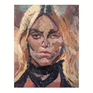Geometric Oil Portrait Original Painting Female Face Expressionism Art Beautiful Woman Vintage Home Decor by AGA