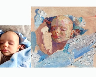 Custom Contemporary Oil Portrait Original Painting Birthday Gift Family Wall Art Memory Home Decor Anniversary Portrait Canvas by AGA