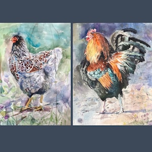 Gallo/pollo personalizzato Illustrazione ad acquerello Animale Home Decor Farmhouse Artwork Pet Wall Art di AGA