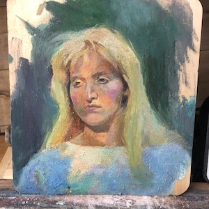 Impressionism Female Oil Portrait Original Painting Beautiful Woman Artwork Vintage Wall Art Victorian Home Decor Colorful Art by AGA