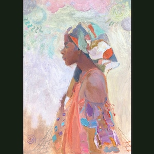 Retrato al óleo de una dama africana, pintura original, perfil femenino victoriano, arte de pared de una niña negra del Renacimiento, romanticismo, de AGA