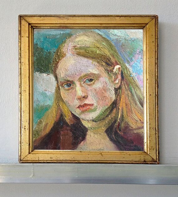 油絵　　少女の肖像 油彩画 作者サインあり 女性の肖像画 油彩 サインあり - メルカリ