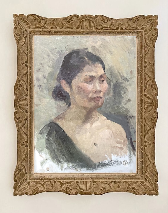 女性の肖像 油彩画 装飾フレーム付き カザフスタンの女性油絵肖像画
