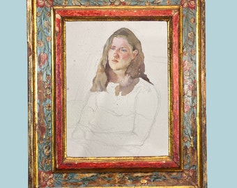 Retrato de niña en acuarela, pintura original, boceto, obra de arte, arte de pared simple, belleza femenina, decoración del hogar, realismo, por AGA