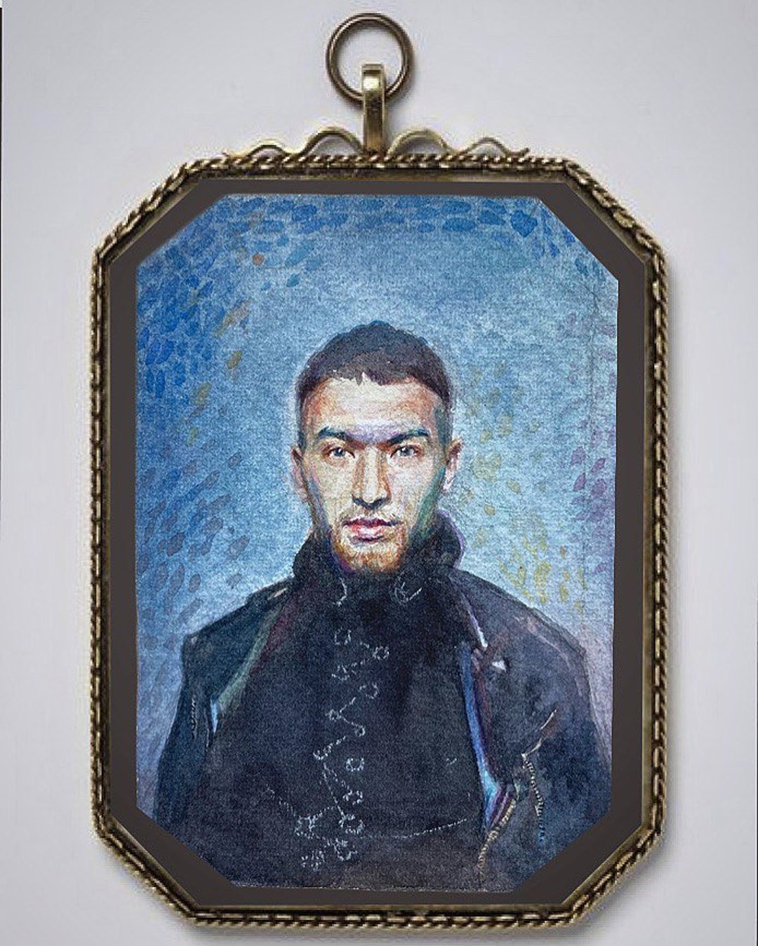 Homme Aquarelle Portrait Original vintage Peinture Antique Wall Art