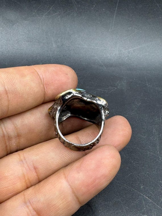 Excellence genuine solid silver turquoise ring ha… - image 8