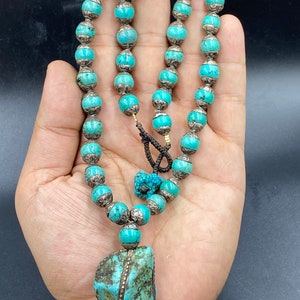 wonderful unique natural Tibetan turquoise bead silver necklace handmade