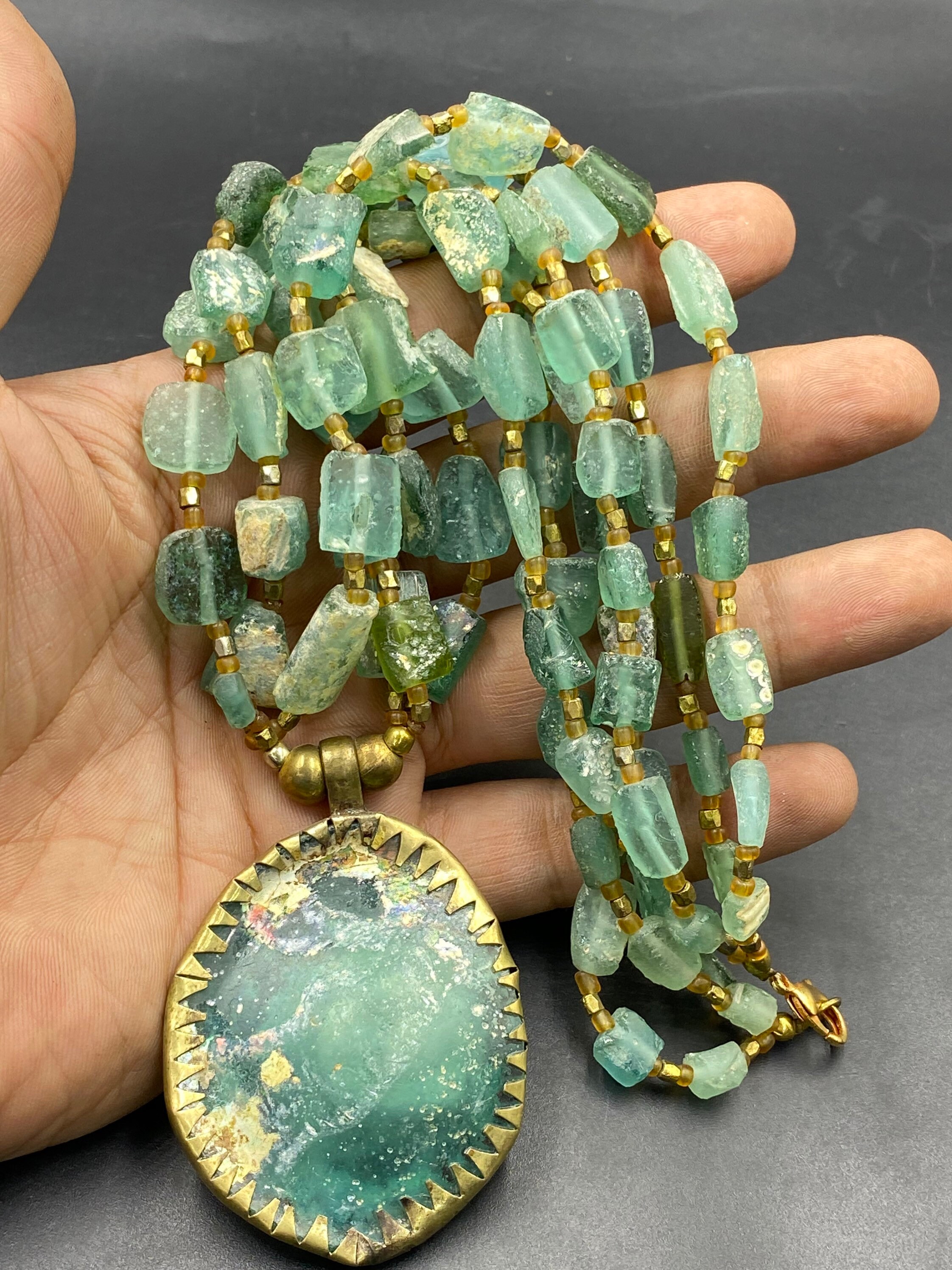 Authentic Old Ancient Roman Glass Beads Very Beautiful Necklace