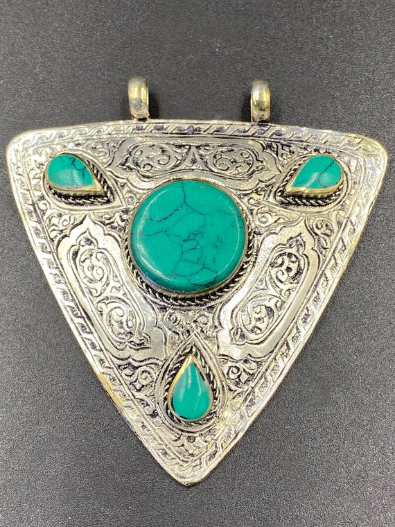 Vintage Afghan traditional malachite stone penden… - image 2