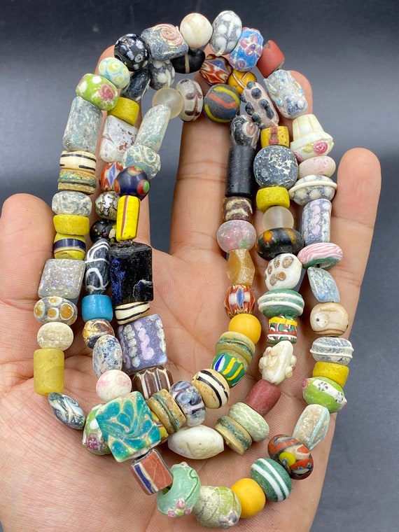Wonderful old African mixed glass drops shape beads necklace.. 21nch 