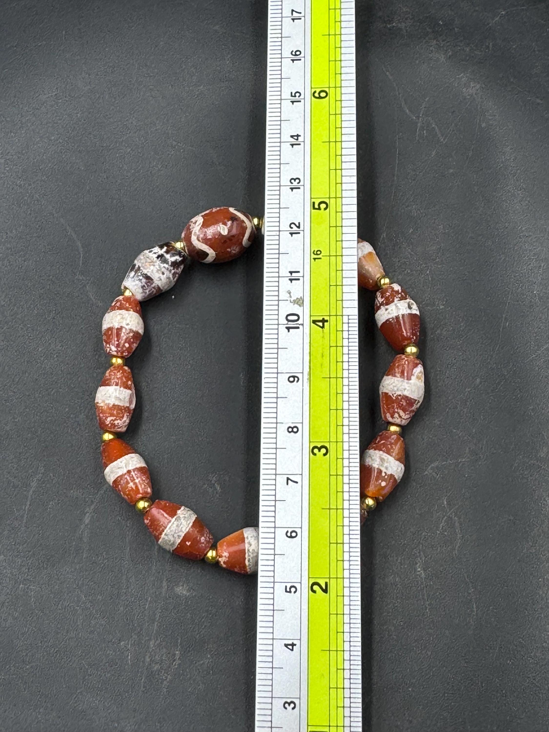 Ancient Eched carnelian カレンシルバー　ブレスレット Ancient Decorated Etched Carnelian Bead Bracelet Beautiful