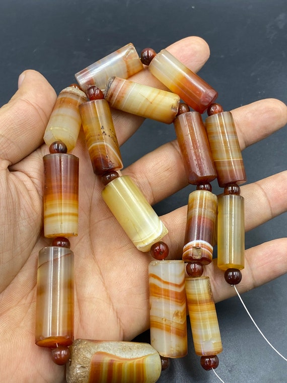 Genuine old antique banded agate bead necklace uni