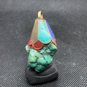 A vintage mix lapis , coral and a raw turquoise tibetan pendant