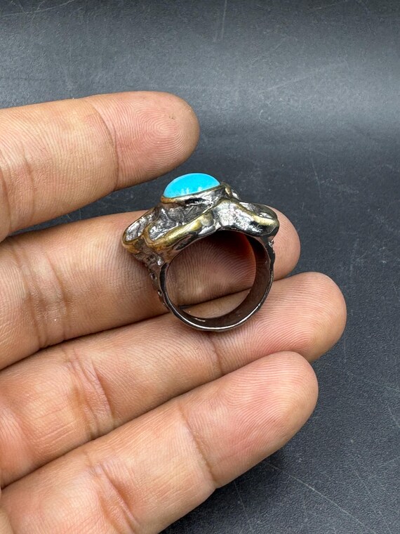 Excellence genuine solid silver turquoise ring ha… - image 9