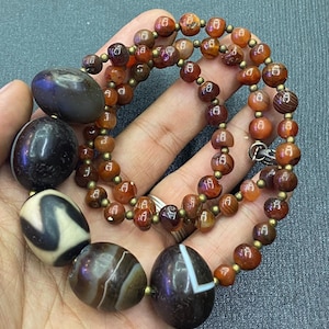 Old ancient antique carnelian beads with natural sulemani bead dzi agate tiger tooth bead
