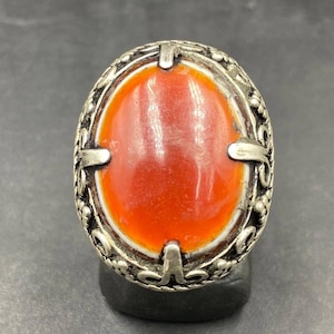 Hermosa ágata de mal de ojo marrón natural antigua con anillo de plata esterlina