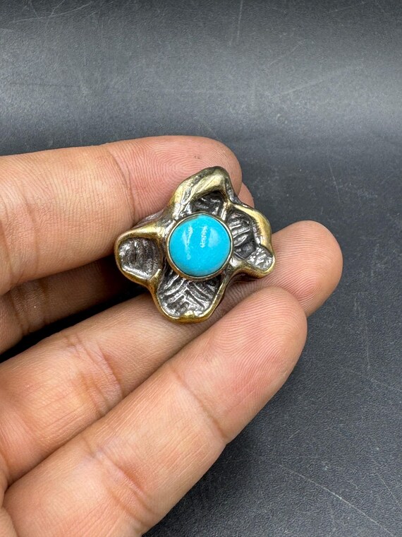 Excellence genuine solid silver turquoise ring ha… - image 5