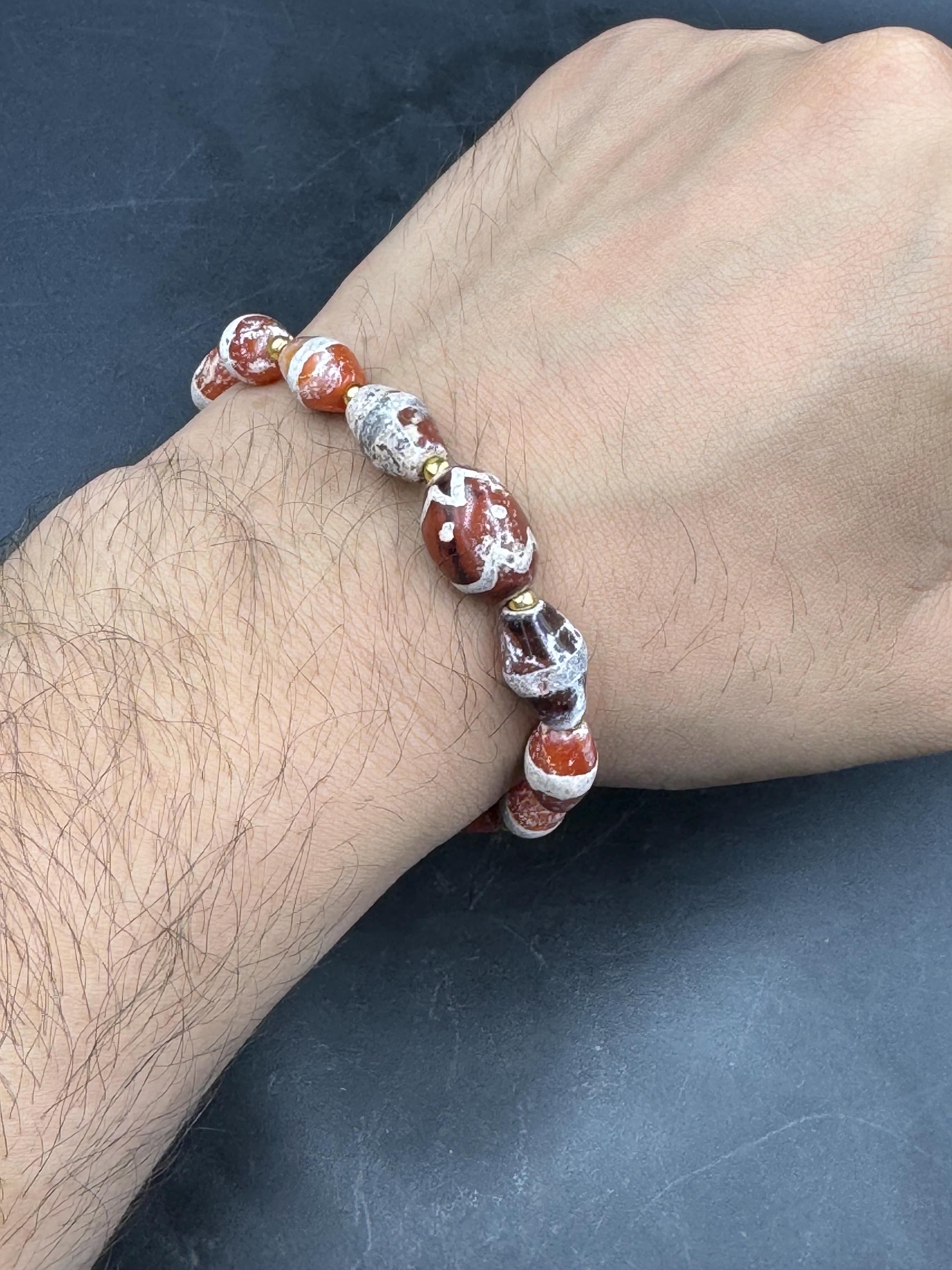 Ancient Eched carnelian カレンシルバー　ブレスレット Ancient Decorated Etched Carnelian Bead Bracelet Beautiful