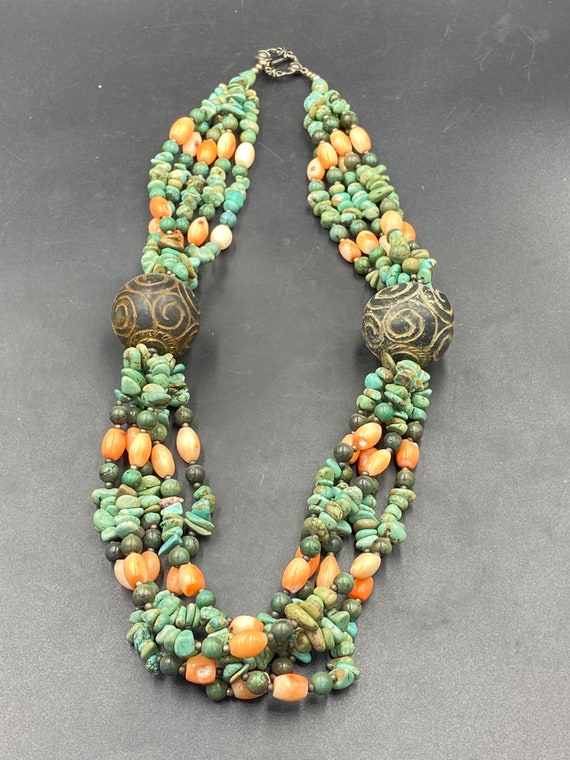 Lovey old Tibetan turquoise,coral bead necklace w… - image 3
