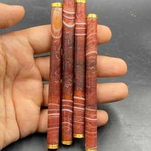 Old antique genuine 18K gold with huge long agate bead 4 piece collectible bead