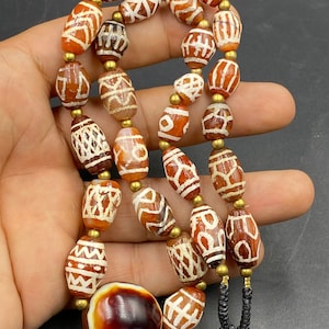wonderful old ancient natural etched carnelian bead with suleimani eye agate bead necklace