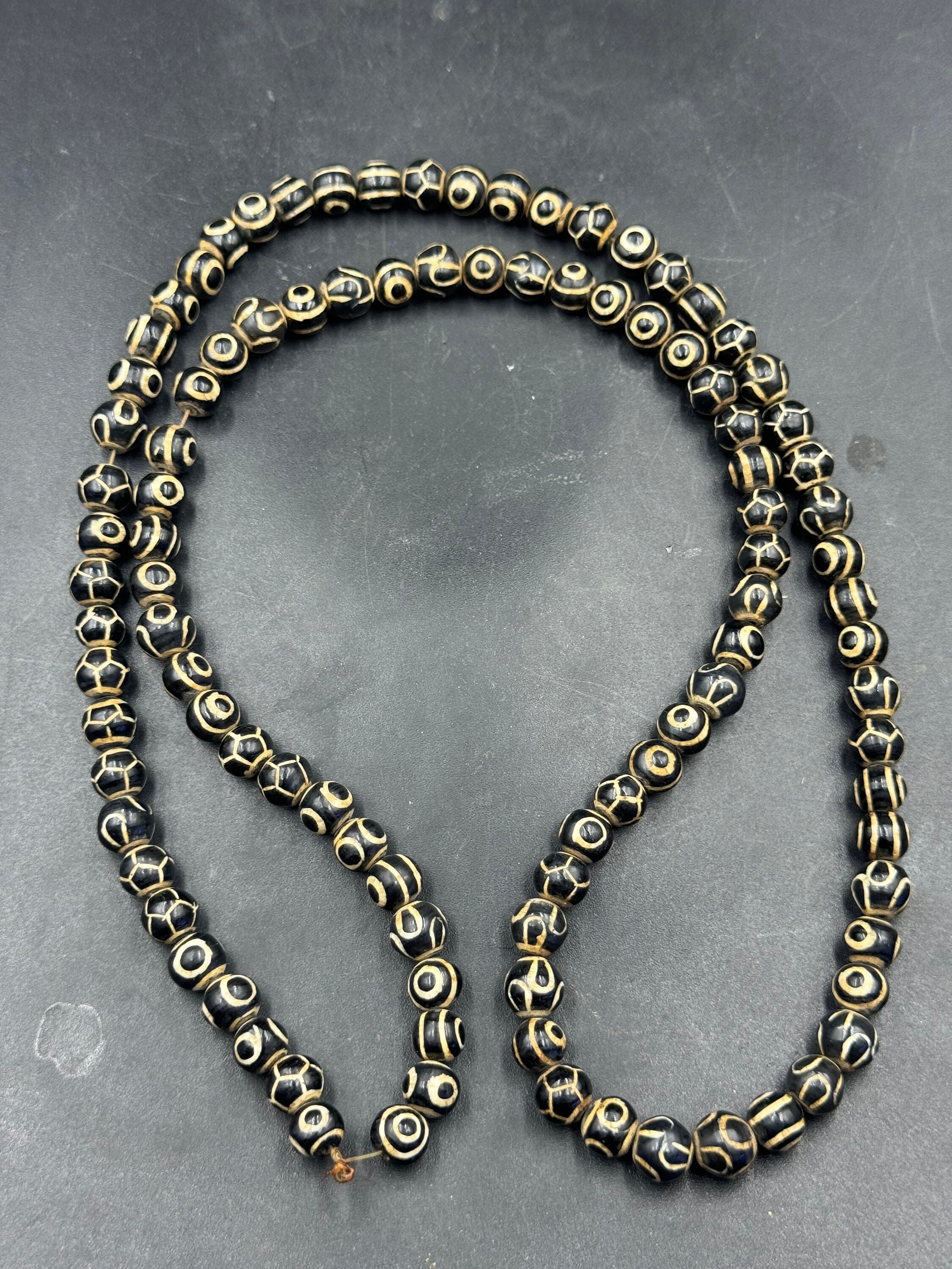 Collier Ancien En Perles D'agate Véritable - Jaune Beige - Pierre Naturelle - Occasion