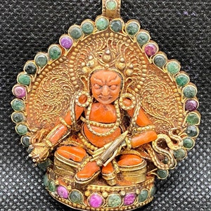 Rare!!! Old Tibetan  Natural coral  Buddha mahakala With gems stone  silver pendant