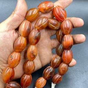 Old ancient genuine natural carnelian carved bead necklace