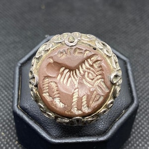 Rare!!! Unique ancient jasper indo-greek horse signet silver ring intaglio