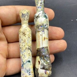 2 piece authentic old ancient Roman glass bottle very beautiful patina