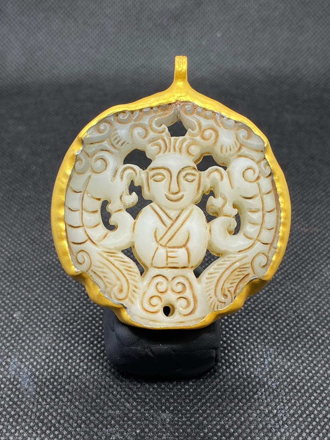 Beautiful Antique White Jade Pendent Carved With Gold Plated Vintage Etsy