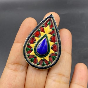 Gorgeous Beautiful vintage afghani enamel antique silver ring handmade with lapis